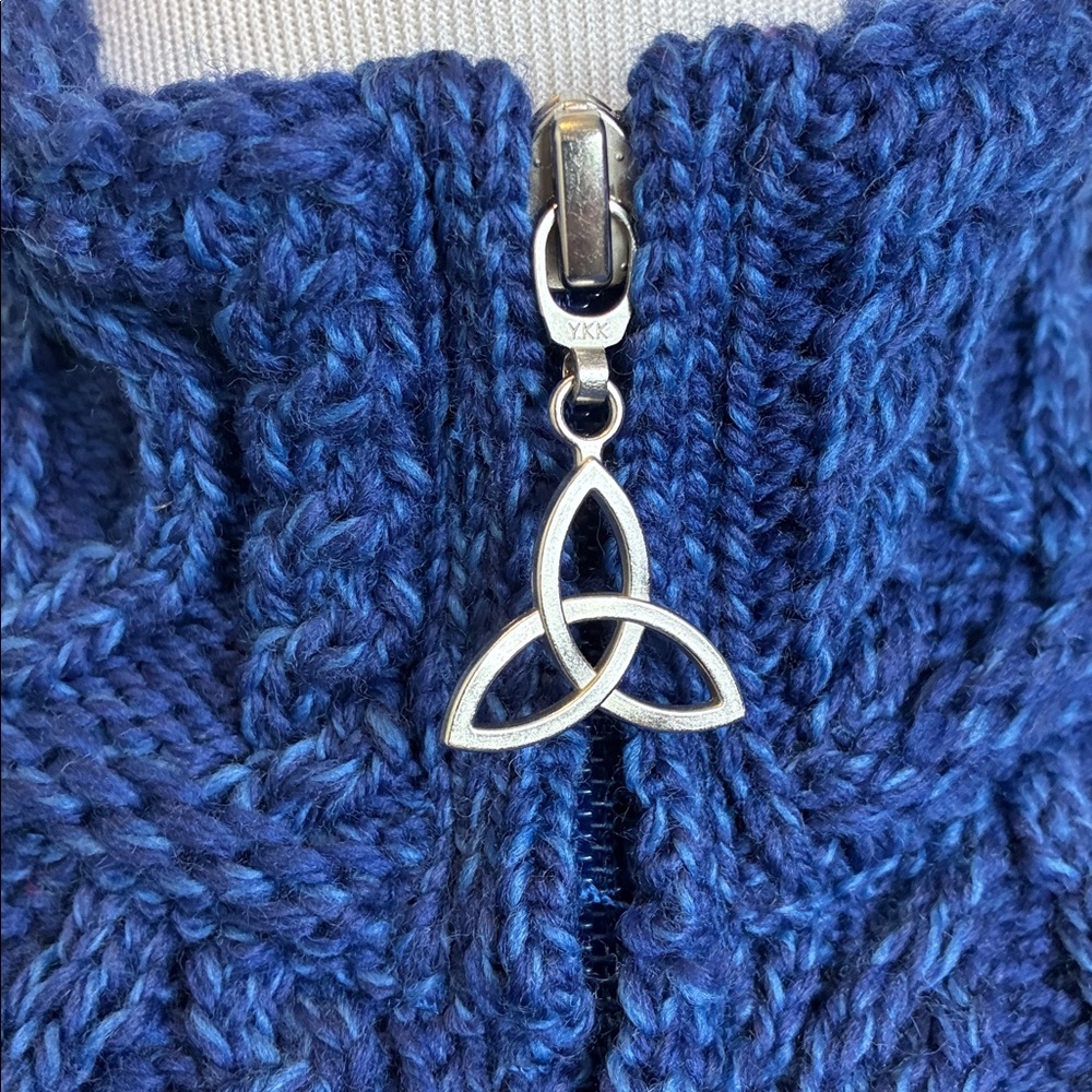 Aran Crafts‎ Ireland Blue Cable Knit Merino Wool Zip Cardigan Sweater S Cottage - Picture 6 of 16